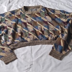 VTG TSR Geometric Patterned Crop Sweater